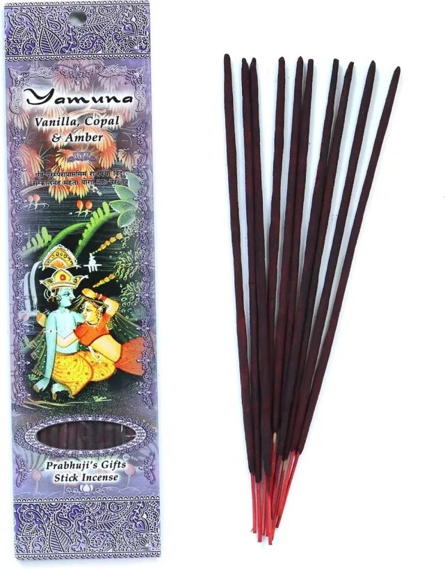 Prabhuji's Gifts Wierooksticks, handgerold, 'Yamuna' met vanille, copal en amber, 20 sticks