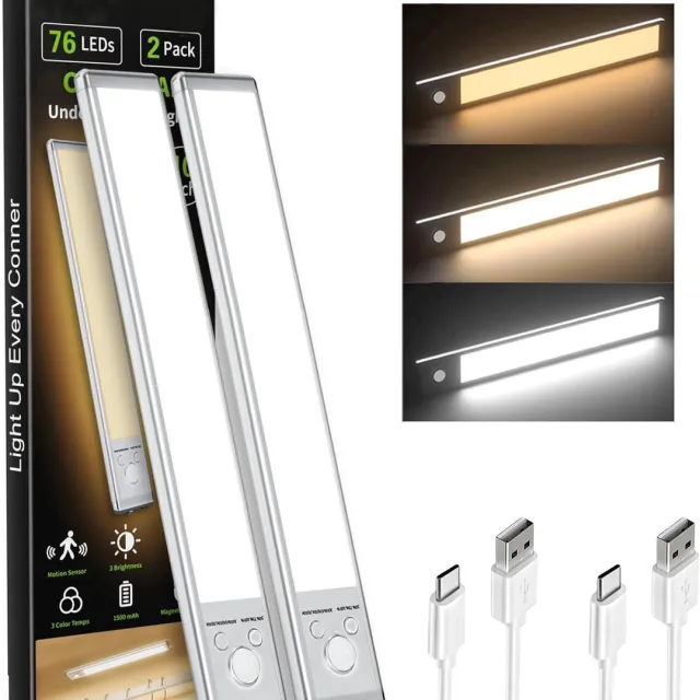 KCVV Keukenverlichting onderbouw led-keukenverlichting onderbouw led- USB-oplaadbaar - Dimbaar met magnetische bevestiging - Geschikt voor diverse toepassingen zoals aanrechtbladen trappen en gangen - Wit - 30 x 4 x 1,5 cm