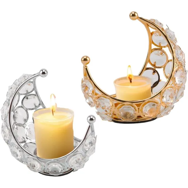 By Shane ByShane - Maan Vorm Kaars Houders Set van 2 - Metaal Kristal Theelichthouders - Party Thuis Decoratie - Goud en Zilver Any
