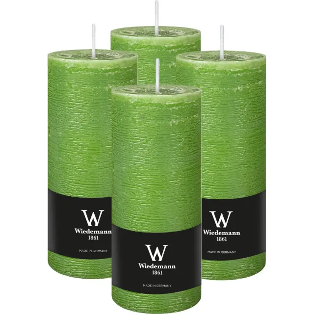 Wiedemann Cilinderkaars/stompkaars - 4x - rustieke kaars - lichtgroen - 7 x 16 cm - 66 branduren