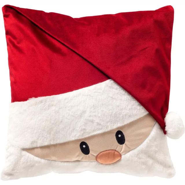 Textino CHEEKY-SANTA - sierkussen 45x45 cm - fluweel - kerstman - Chinese Red - rood, wit