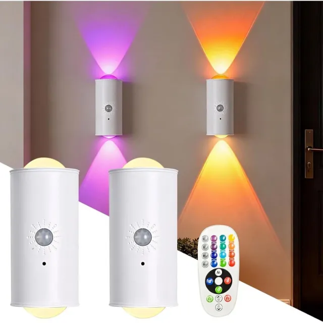 SSTRWGOOD Nachtlampjes met bewegingssensor - Set van 2 - Magnetische LED-nachtlampjes - 16 kleurgradaties - Draadloze wandlamp voor binnen - Bewegingssensorlamp - Schakelbare RGB, dag- en nachtmodus - Geschikt voor slaapkamers, keukens en badkamers Wit