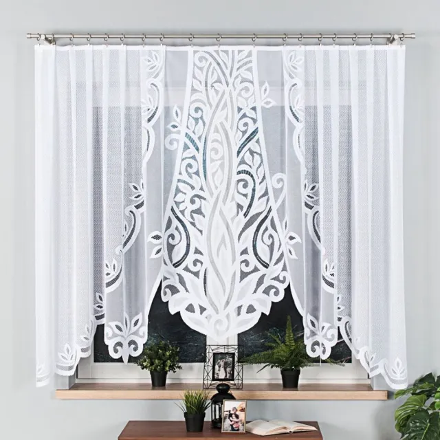 Markizeta POLA Serie - Jacquard Vitrage - 300x160 cm - Arch Vorm - Bladeren Motief Wit