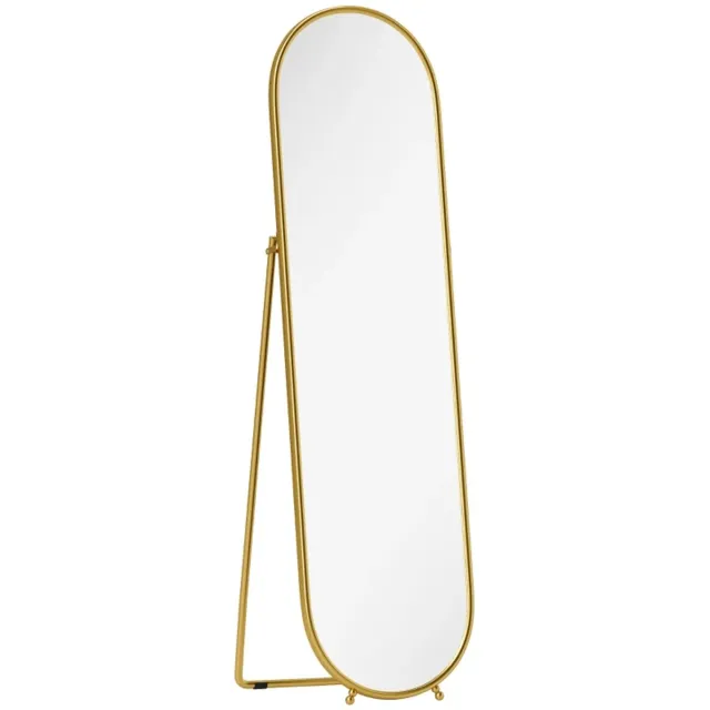 ZYLARO Passpiegels - Ovale Vorm - Vrijstaand - Metalen Frame - 50 x 180 cm - Goud