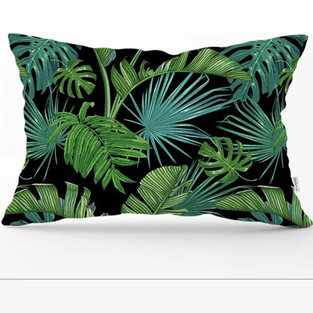 De Groen Home BLOEM Sierkussen Velvet Bedrukt 40x60 - Palmbladeren - Inclusief binnenkussen Groen