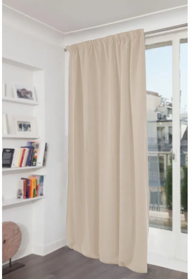 Moondream DecibelControl™ 3in1 Geluidsisolerend gordijn | Thermo Winter+Zomer | 100% Verduisterend | Gepatenteerde Technologie | EU-fabricaat | Fluweel | Plooiband | Beige MC15 | 130 x 260 (BxH) cm