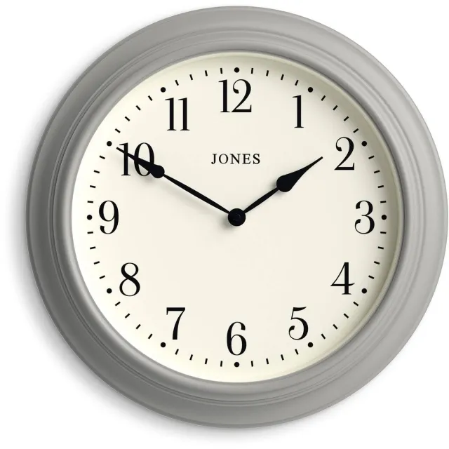 Jones Clocks Supper Club wandklok | Grote klassieke ronde klok | 40 cm | Lichtgrijs | Gemakkelijk leesbare cijfers | Traditioneel design, ideaal voor de keuken of woonkamer