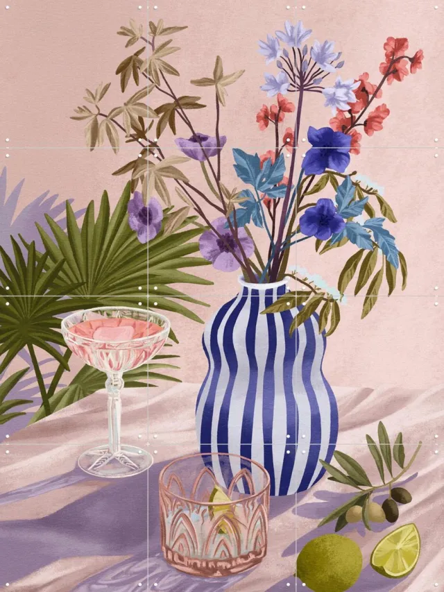 IXXI Lilac Summer, Goed Blauw - 60 x 80 cm - Grote wanddecoratie en posters - Kleurrijk, Illustraties, Eetkamer, Woonkamer, Keuken, Zomer, Fruit