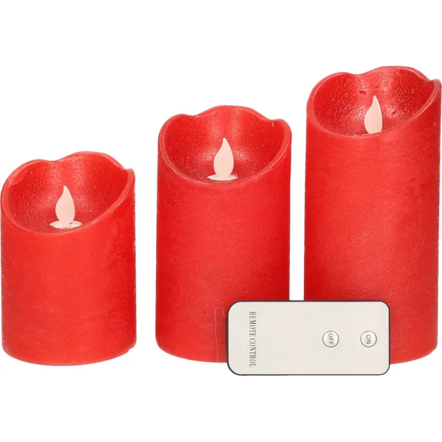 Lumineo Kaarsen set van 3x stuks led stompkaarsen rood met afstandsbediening - Woondecoratie - Elektrische kaarsen