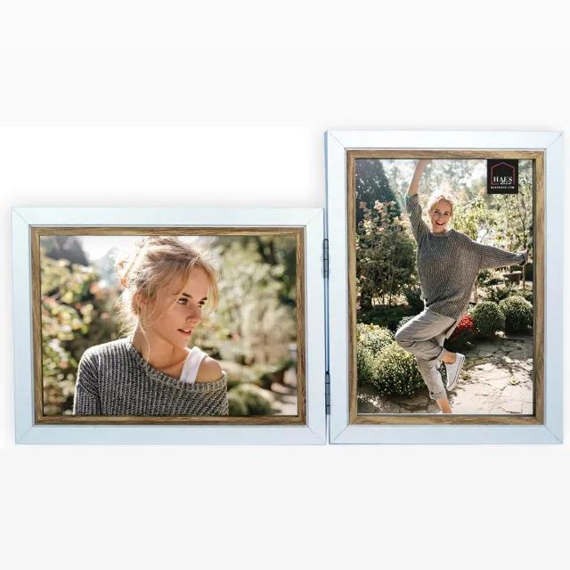 HAES deco Houten Fotolijst Duo Fevik in wit met bruin voor 2 foto's 10x15 - DP11315 Multicolor