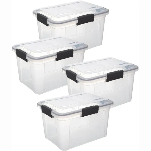 5Five® 5Five opberg Box met deksel - 4x - Solutions Protect - 18 liter - 38 x 29 x 25 cm - kunststof - transparant - extra stevig