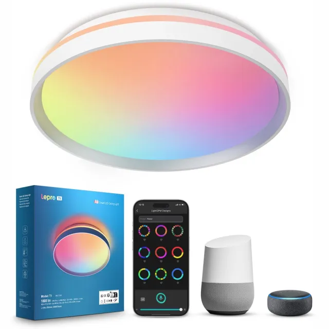 LEPRO T1 Slimme Plafondlamp 24W - LED Plafonnière met AI en Muzieksynchronisatie - Badkamerlamp IP44 - Wifi - 16 Miljoen Kleuren Wit