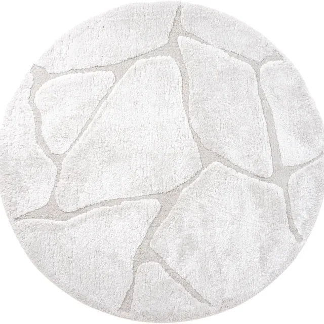 Veer Carpets Vloerkleed Macy Creme Rond ø160 cm - Design Hoog-Laag Vloerkleed met Organisch Keien Patroon in Scandinavische / Japandi Stijl