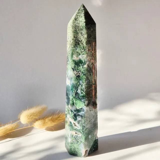 Moonlight Gemstones Mosagaat Toren XXL – 22,5 cm | Uniek Exemplaar Meerkleurig
