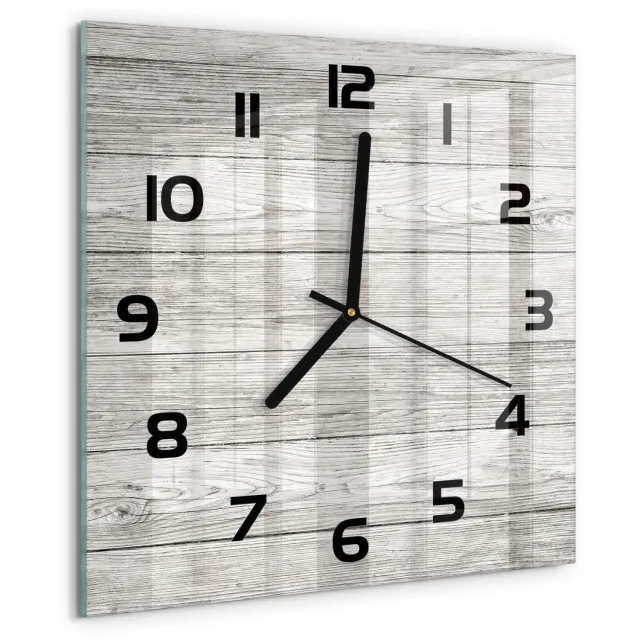 TULUP Wandklok - Houten achtergrond Klok Glas Met Opdruk - 30x30 cm - Grijs Moderne Wandklok Glas - Zwarte handen - Vierkante Klok - Decoratieve Glazen Klok - Glazen Wandklok Design