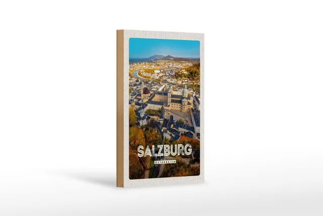 Femer Holzschild Reise 12x18 cm Salzburg Österreich Schloss Altstadt