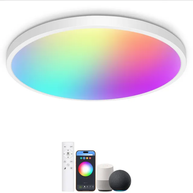Oraymin Slimme LED Plafondlamp 24W – Alexa Compatibel – RGB 16 Miljoen Kleuren – Dimbaar – Afstandsbediening – Ø30cm Wit