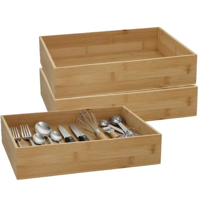 5Five® Gerimport Lade organizer - 3x - bamboe hout - 32 x 24 x 7 cm - bakje - kast sorteerbakje Lichtbruin