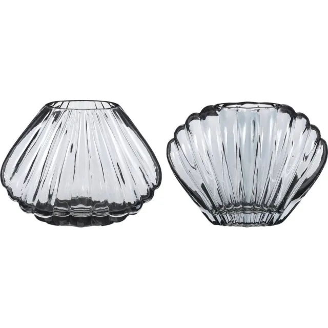 Mica Decorations Vaas schelp blauw , Set van 2 , L23,5 x B9 x H19cm