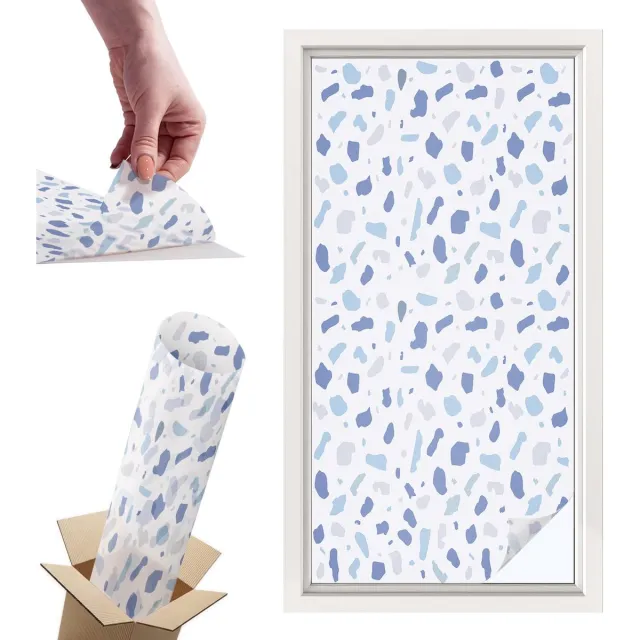 TULUP Raamfolie Anti inkijk - Blauwe patronen Privacy Folie Raam - 50x100 cm - Blauw Anti inkijk Folie - Raamfolie Tegen inkijk Glas in Lood - Voor de badkamer, voor het kantoor, voor de keuken - Raamfolie Zonwering Blauw - Blauwe patronen