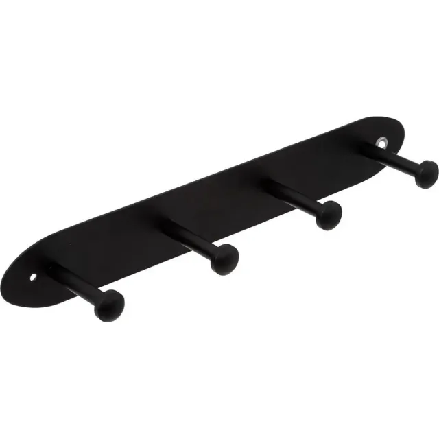 5Five® 5Five Kapstok rek voor wand/muur - zwart - 4x ophanghaken/knoppen - metaal - B35 x H5 cm