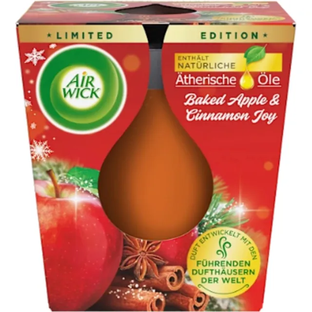 Airwick Winter Geurkaars in Glas Baked Apple & Cinnamon - AirWick | 1x 105g - Kerstgeur - Appel & Kaneel | Limited Edition - Brandduur: ca. 20 uur