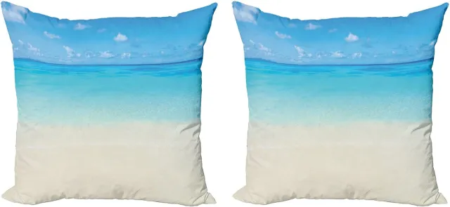 ABAKUHAUS Tropisch Sierkussenhoes Set van 2, Carribean Zee Strand, Modern Accent Dubbelzijdige Digitale Print, 40x40, Crème Marineblauw