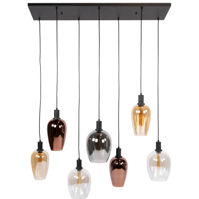 Nest of Nora Hanglamp Naevo - 7-lichts - Glazen kappen - Artic zwart Koper