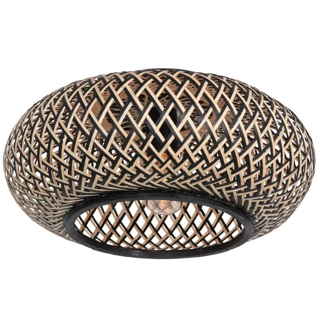Anne Lighting Plafonniere - naturel - MAZE - bamboe metaal - Ø 40cm - E27 - 3129BE - Anne Lighting Beige / Zwart