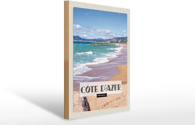 Femer Holzschild Reise 30x40cm Cote d'Azur Frankreich Meerblick Beige
