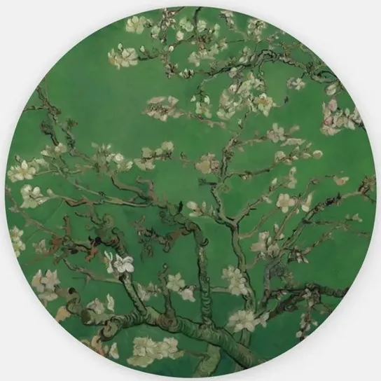 Trendex Global Rond Schilderij - Amandelbloesem - Wanddecoratie print op Dibond - Muurcirkel - 80 cm Groen