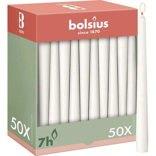 Bolsius Gladde Dinerkaarsen - 50 stuks - Wit - 24,5 cm - Voordeelverpakking