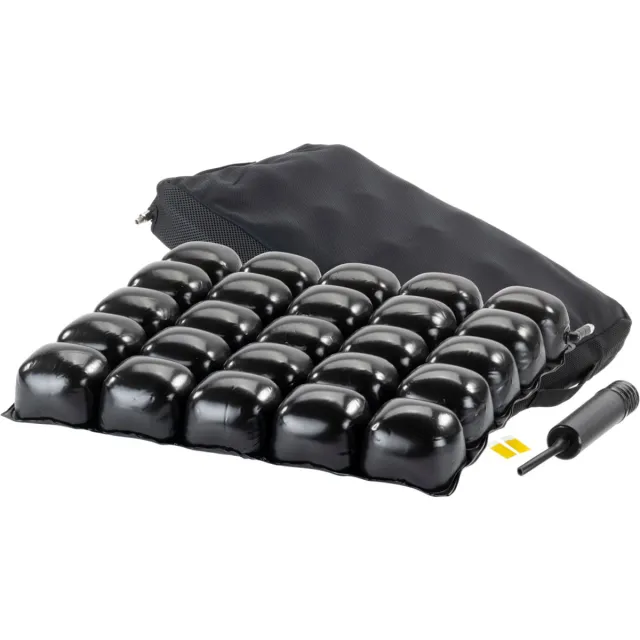 MultiMotion Anti-decubitus lucht kussen 50 x 45 cm - 7,5 cm hoog - Met ademende hoes en handpomp - Zitkussen Zwart