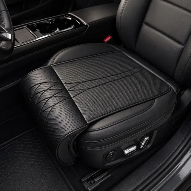 Zano Autostoelkussen voor Bestuurdersstoel – Ergonomisch Zitkussen met Beensteun – Comfortabel PU Lederen Auto Zitkussen – Ademend – Zwart