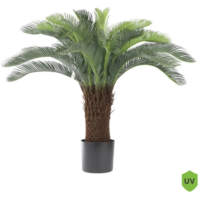 Kunstpalm Kunst Cycas Palm | 100cm | Kunstpalm Cycas - Groen/Bruin - Deluxe Donkerbruin