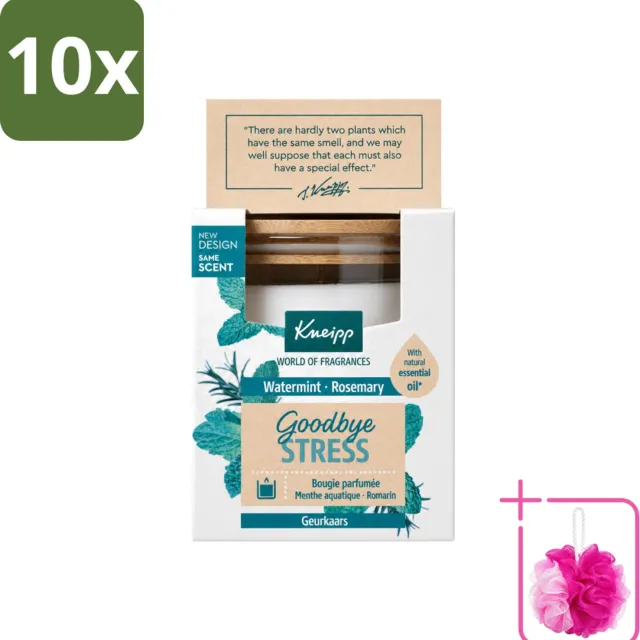 Kneipp 10 x Kneipp - Geurkaars - Goodbye Stress - Watermunt & Rozemarijn - 20 branduren - Bulkverpakking - Geurkaars - Douchemop - Ontspanning Wit