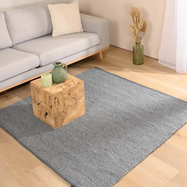 Nordic Weavers Wollen vloerkleed vierkant - Lett staalblauw 150x150