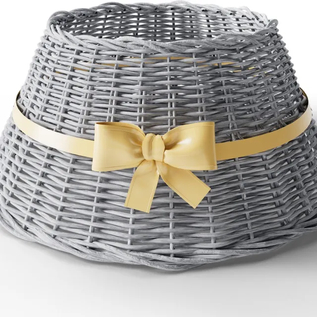 Arvioo Kerstboomrok - riet - 3‑delig - grijs‑wit - champagne lint 58x40x26cm