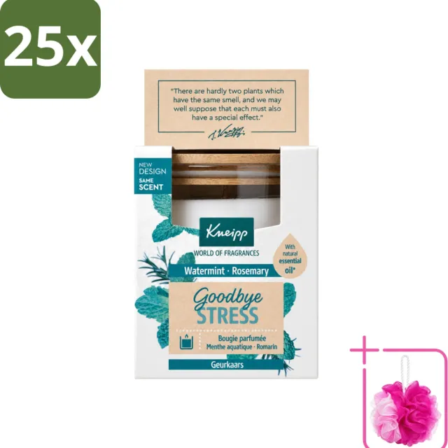 Kneipp 25 x Kneipp - Geurkaars - Goodbye Stress - Watermunt & Rozemarijn - 20 branduren - Bulkverpakking - Geurkaars - Douchemop - Ontspanning Wit