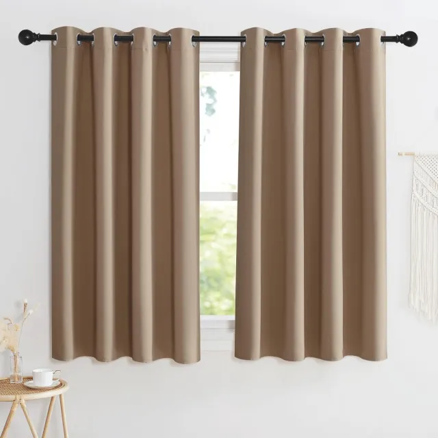 Ibenzoa Verduisterende Gordijnen met Inslagringen, Set van 2, 145x140cm Cappuccino Bruin