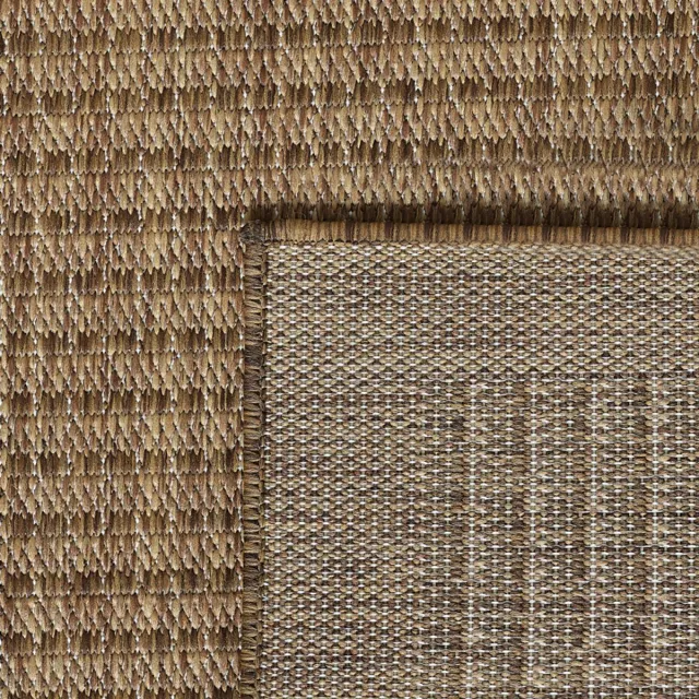Giza Vloerkleed – Bruin met Kader – Laagpolig & Modern – Voor Binnen & Buiten – 120x120 cm rond