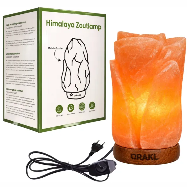 Orakl Dimbare Himalaya Zoutlamp Lotus - 2-4 KG en ca. 17 cm - Nachtlamp - Tafellamp - Cadeauverpakking oranje