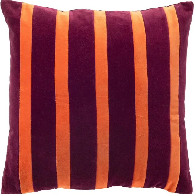 Dutch Decor VASCO - kussenhoes 45x45 cm - fluweel - gestreept - Purple Potion - paars, oranje - met rits - zonder binnenkussen