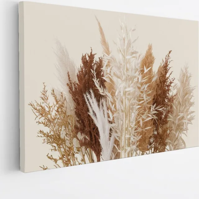 Saammp Canvas Schilderij - Gedroogde Pampasgras Compositie - Natuur - Rustiek - 70x50 - Foto op canvas - Wanddecoratie - Muurdecoratie Woonkamer - Kantoor Decoratie Multicolor