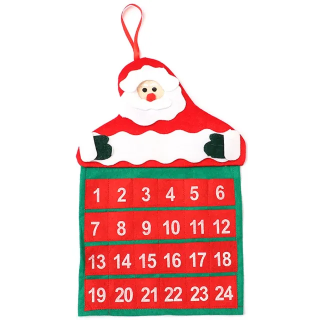 SWGOTA 1 stuk - Kalender - Kerstadventskalender - Niet-geweven stof - 24 dagen aftellen - Hangend model - Adventskalender - Kerstmanversiering - Met 24 vakjes - Geschikt voor decoratie aan de voordeur - Kerstversiering - Rood Groen