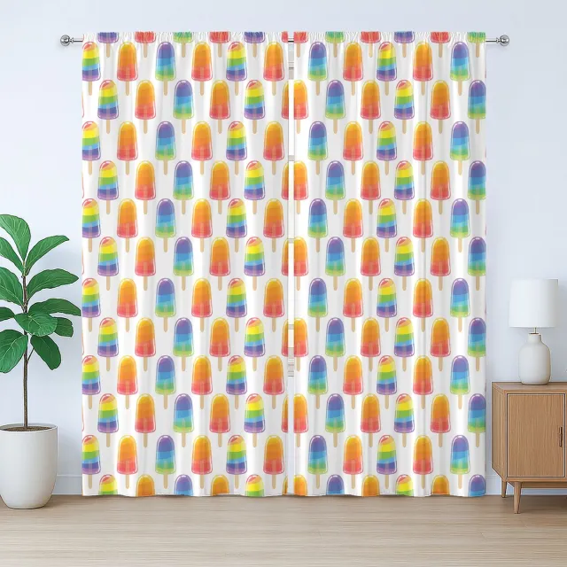 ABAKUHAUS Rustiek IJsgordijn, Oranje Regenbooggeur, Slaapkamergordijn met plooien, lussen en haken, 280 x 225 cm, Wit Blauw Oranje