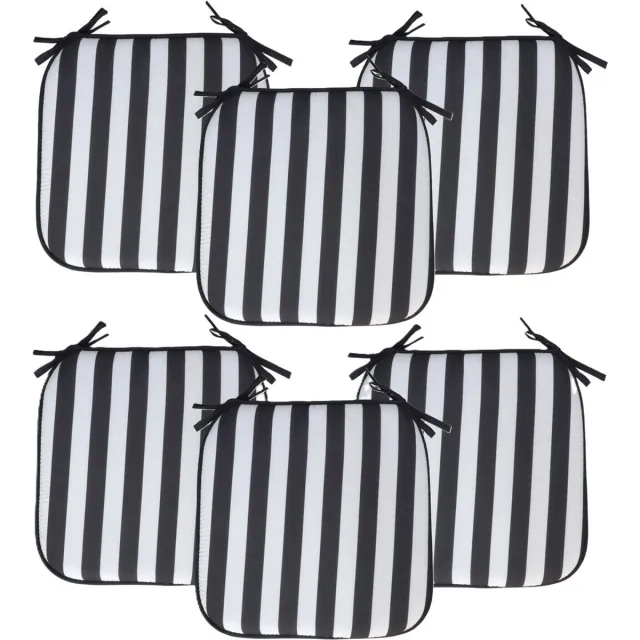 Pro Garden Progarden Stoelkussen Anna - 6x - binnen/buiten - zwart/wit - 39 x 39 x 3 cm - polyester Multi