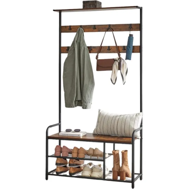 MAZAZU MIRA Home Kapstok met Schoenenrek - Staande Kapstok & Kledingrek - Vintage - 85x30x180 cm