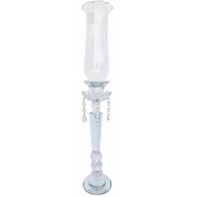 Madex Glazen Kandelaar 50 cm met Kap - Stijlvolle Decoratie Transparant