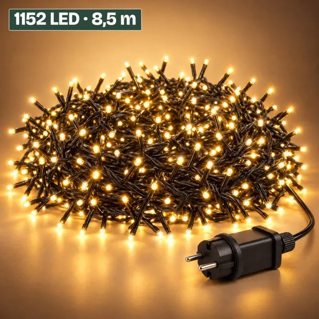 Levano Kerstverlichting Buiten 1152 LED 8,5 m Extra Warm Wit - Kerstboomverlichting - Lichtsnoer Buiten - Kerstlampjes - Lichtsnoer Binnen - Clusterverlichting - Kerstverlichting Binnen - LED Snoer - Kerstlampjes met Stekker - Timer Verlichting